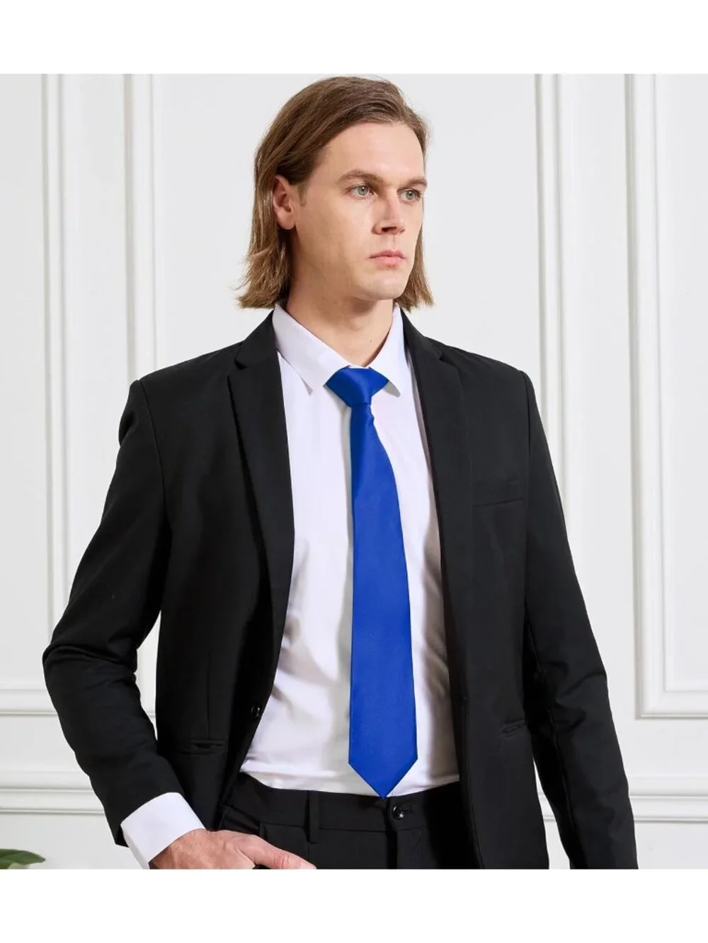 Men's Royal Blue Solid Microfiber Plain Formal Silk Necktie For Business Dress